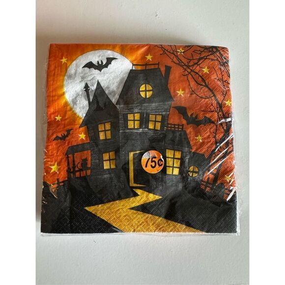 Haunted Hill Halloween Paper Napkins Retired Print * Set Of Two - Picture 2 of 6